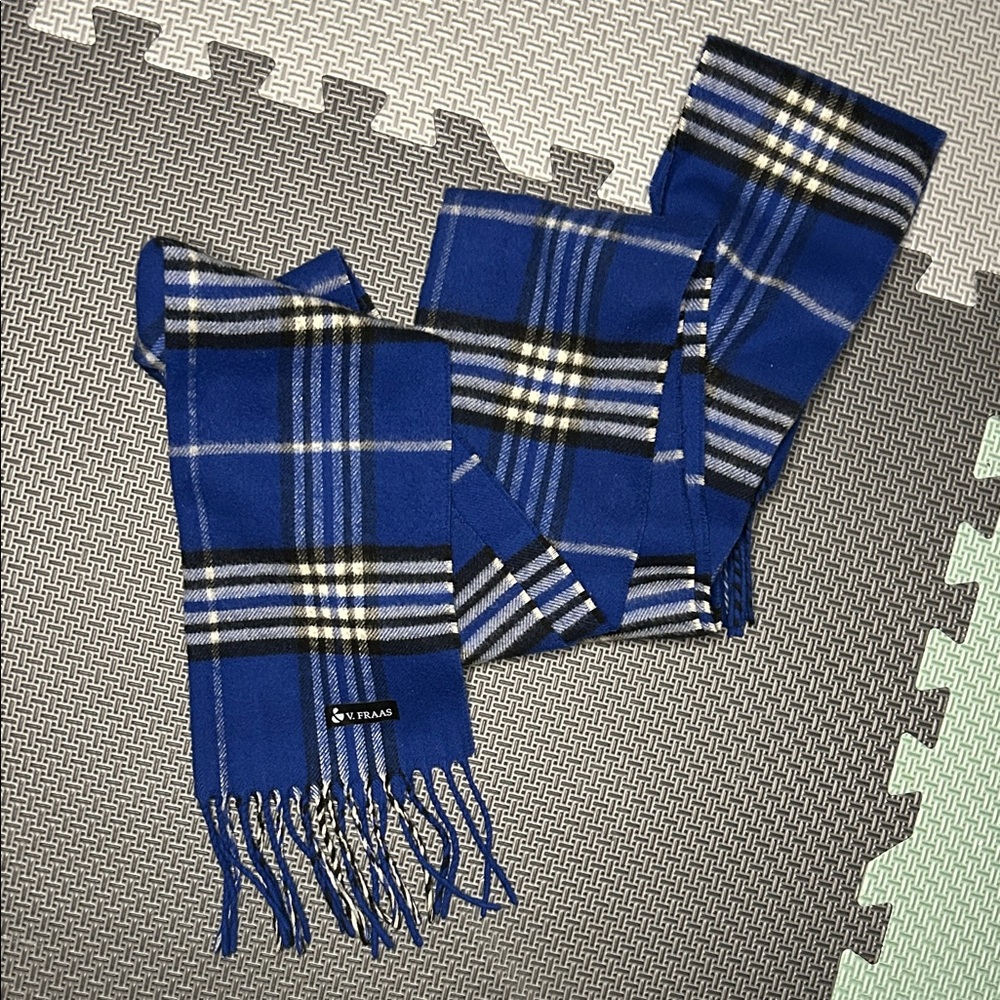 V. Fraas Men's Scarf in Blue and Black Plaid
